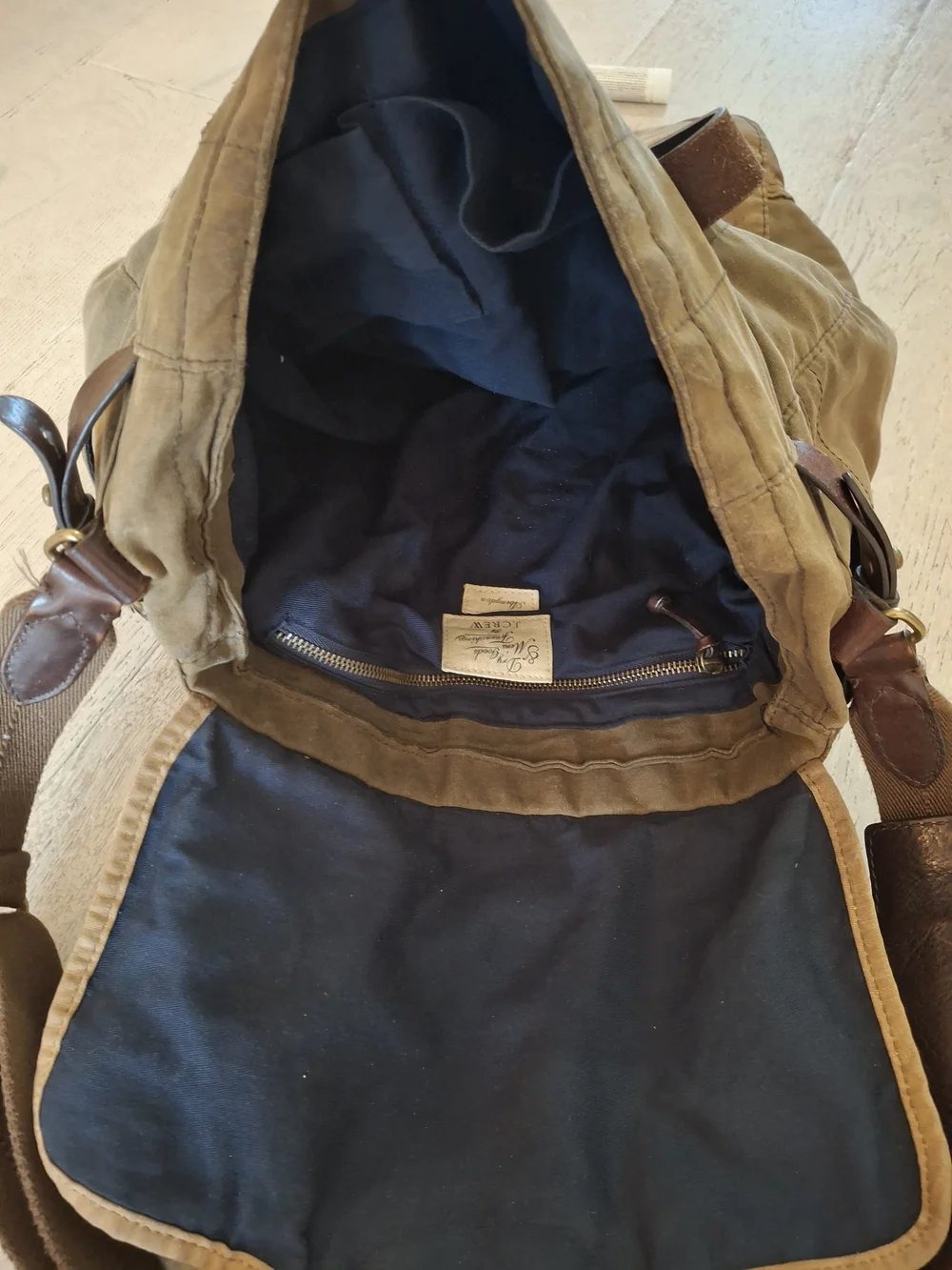 J. Crew Olive Brown Canvas Messenger Bag with Leather Trim